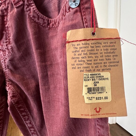 NWT TRUE RELIGION Ricky Big T Overdye ASSD Crimson Jean | Size 30W, 30 Length - Picture 11 of 16